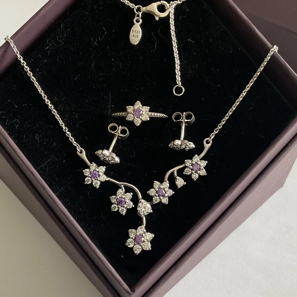 Pandora Silver Necklace with Purple Floral Accents - Picture 6 of 6